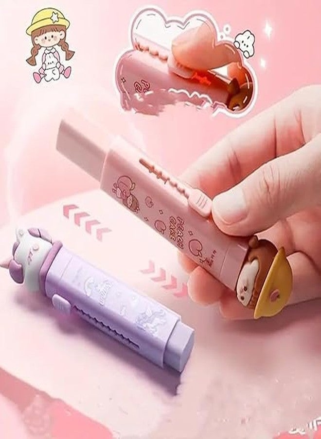 Krishope Cartoon Shaped Cute Erasers Push Pull Design Retractable Erasers Pastel Aesthetic Pencil Eraser Cute Rubber for Kids Students School Office Stationery (Peach Cake Pink) - Image 4